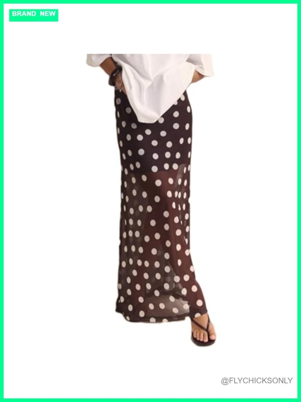 Women Polyester Polka Dot Maxi Skirt High Waist Sheer Mesh